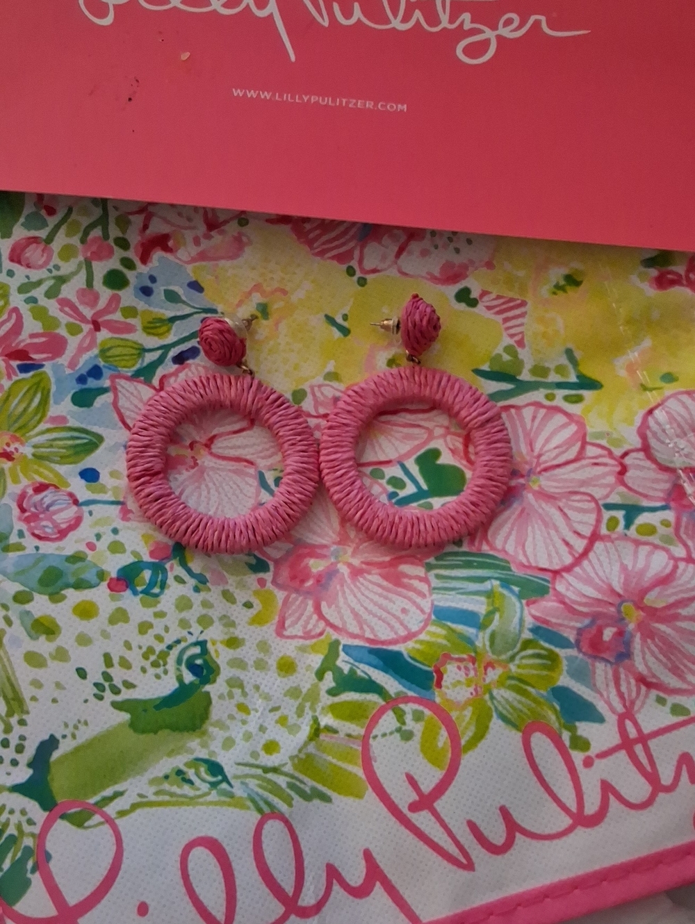 Lilly Pulitzer Pink Wrapped Hoop Earrings for Kids